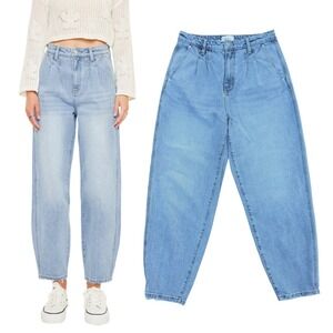 KanCan Barrel Leg Jeans Size 28 Rea High Waist Tapered Wide Leg Mom Pleated 90s